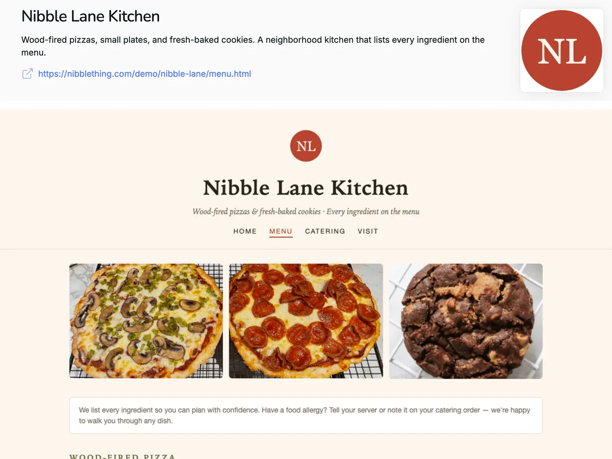 A restaurant menu added to an event